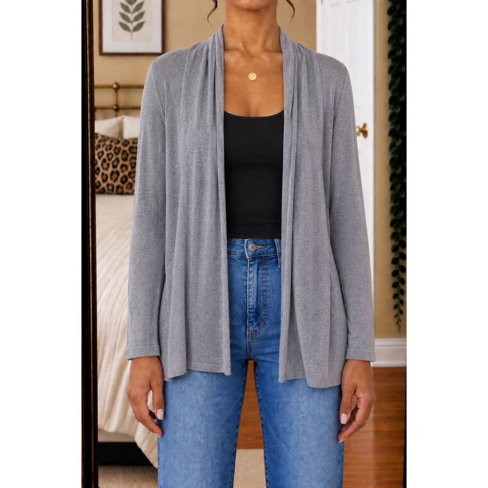Belldini Open Front Cardigan Sweater Size M Grey Long Sleeve